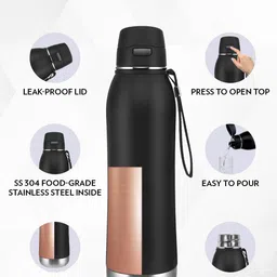 BOROSIL Rivera Black Vacuum Insulated Flask Water Bottle 800ml image 5
