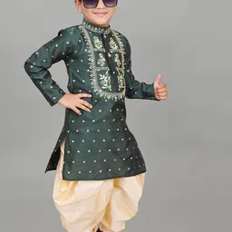 BAESD Boys Ethnic Motifs Embroidered Thread Work Dupion Silk Straight Kurta With Patiala image 3
