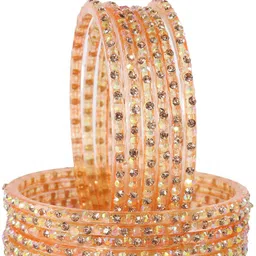 LAVAZZA Set Of 12 Zircon Diamond Stone & Beads Studded Glass Bangles image 2