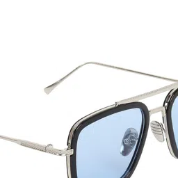 GARTH Unisex Blue Lens & Steel-Toned Aviator Sunglasses with UV Protected Lens image 2