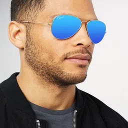 RESIST EYEWEAR Unisex Blue Lens & Gold-Toned Aviator Sunglasses with UV Protected Lens image 5