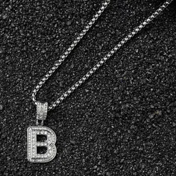 French Accent Men Silver-Plated Embellished B Alphabet Pendant With Chain-picture-22