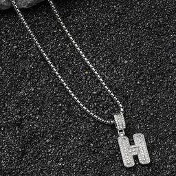 French Accent Men Silver-Plated Embellished H Alphabet Pendant With Chain-picture-40