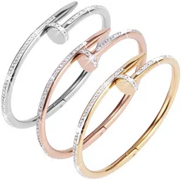 MYKI Women Pack Of 3 Cubic Zirconia Silver-Plated Kada Bracelet image 5