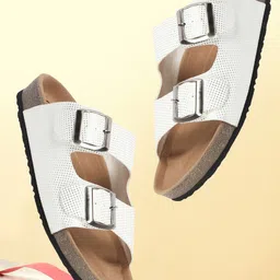 DressBerry Women Textured Buckle Detailed Open Toe Flats-picture-7