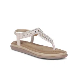 bata comfit Bata Women Beige Embellished T-Strap Flats image 1