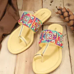 Anouk Yellow & Red Embellished Ethnic One Toe Flats-picture-31