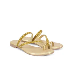 XE Looks Women Gold-Toned Embellished Ethnic One Toe Flats-picture-35