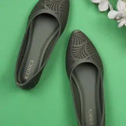 ICONICS Women Olive Green Printed Mojaris with Embroidered Flats-picture-15