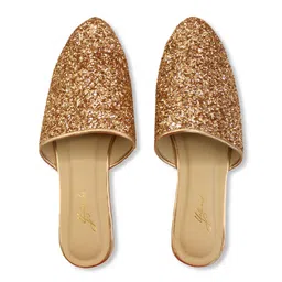 yellowsoles Women Rose Gold Embellished Leather Party Mules Flats-picture-25