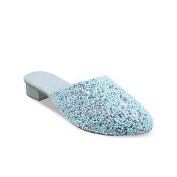 Mochi Women Blue Mules Flats-picture-1