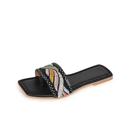 Shoestail Embroidered Open Toe Flats image 3