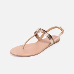 Anouk Gold-Toned Open Toe T-Strap Flats image 2