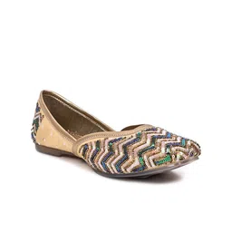 Jove Women Square Toe Ethnic Embellished Fabric Mojaris image 3