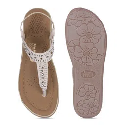 bata comfit Bata Women Beige Embellished T-Strap Flats image 4