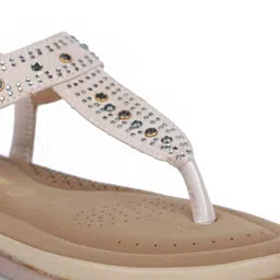 bata comfit Bata Women Beige Embellished T-Strap Flats image 5