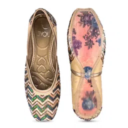 Jove Women Square Toe Ethnic Embellished Fabric Mojaris image 5