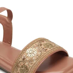Anouk Pink & Gold-Toned Embroidered Open Toe Flats image 2