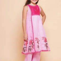 Bitiya by Bhama Girls Floral Printed  Gotta Patti Panelled Anarkali Kurta with Palazzos image 3