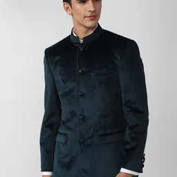 SIMON CARTER LONDON Men Green Solid Regular-Fit Bandhgala Blazer image 1