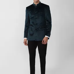SIMON CARTER LONDON Men Green Solid Regular-Fit Bandhgala Blazer image 5