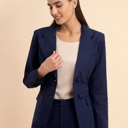 FableStreet Women Single-Breasted Linen Blazer-image-40