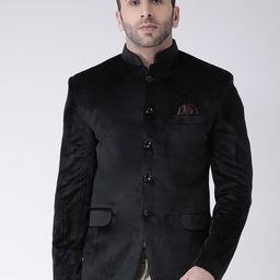 Hangup Men Black Solid Bandhgala Blazer-picture-2