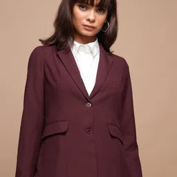 CHIC BY CHIC BY TOKYO TALKIES Maroon Notched Lapel Long Sleeve Single Breasted Blazer-picture-31