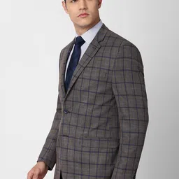Van Heusen Men Grey Checked Slim-Fit Single Breasted Formal Blazer image 4