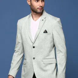 SHOWOFF Self Design Notched Lapel Slim Fit Single Breasted Cotton Blazer image 2