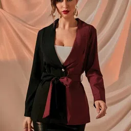 BAESD Colourblocked Tie-Up Detail Shawl Collar Regular Fit Single Breasted Blazer image 1