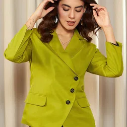 urbangrace by kassually KASSUALLY Lime Green Single-Breasted Notched Lapel Blazer image 1