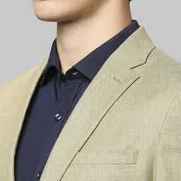 Park Avenue Men Light Yellow Single-Breasted Super Slim-Fit Formal Blazer image 2