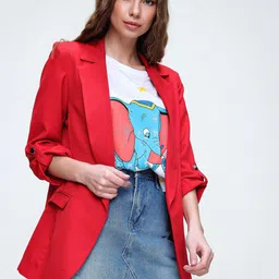 Trend Alacati stili Notched Lapel Collar Pure Cotton Single Breasted Cheery Red Blazer image 2