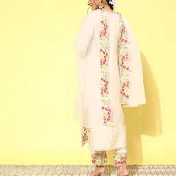 Kvsfab Women Floral Embroidered Regular Sequinned Kurta with Trousers & With Dupatta image 4