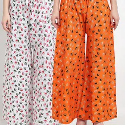GRACIT Women Set of 2 White & Orange Printed Rayon Palazzo image 1