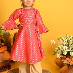 SAKA DESIGNS Girls Printed Angrakha Dupion Silk Kurta with Palazzos-picture-35