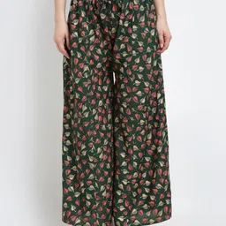 GRACIT Women Pack Of 2 Green & Maroon Leaves Printed Flared Palazzos image 2