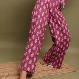 Vishudh Magenta V-Neck Knotted Bell Seleeves Crop Top With Palazzos image 4