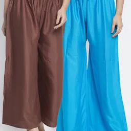 GRACIT Women Pack of 2 Brown & Turquoise Blue Ethnic Palazzos-image-94