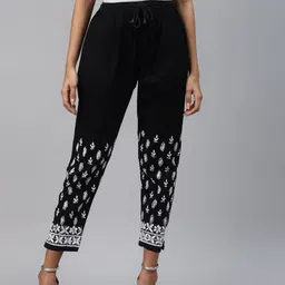 ADA Women Black & White Ethnic Motifs Hand Embroidered Cropped Ethnic Palazzos-picture-35
