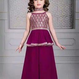 Dhvrafashion Girls Embroidered Shoulder Straps Neck Sleeveless Tunic With Palazzo-picture-43