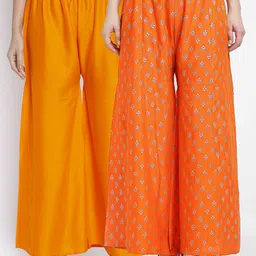 GRACIT Women Orange & Orange 2 Ethnic Motifs Printed Knitted Ethnic Palazzos-picture-31