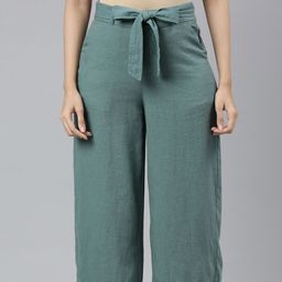 Go Colors Women Green Cropped Cotton Palazzos-picture-11