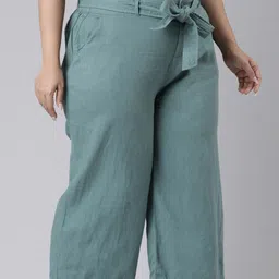 Go Colors Women Green Plus Size Cotton Cropped Palazzos-image-9