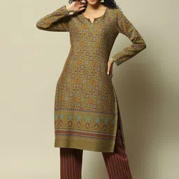 Rangriti Floral Printed Notch Neck Regular Straight Kurta with Palazzos-picture-11