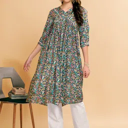Anouk Paisley Printed V Neck Three Quarter Sleeves Empire Kurta with Palazzos image 1