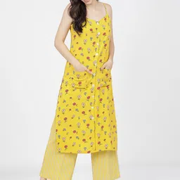 Vishudh Women Yellow & Red Floral Printed Regular Kurta with Palazzos image 1