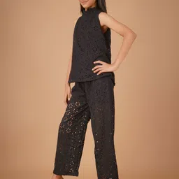 Unique Designers Girls Self Design High Neck Top with Palazzos image 4