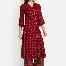 MADHURAM Women Maroon & Gold Ethnic Motifs Printed Kurta with Palazzos image 4